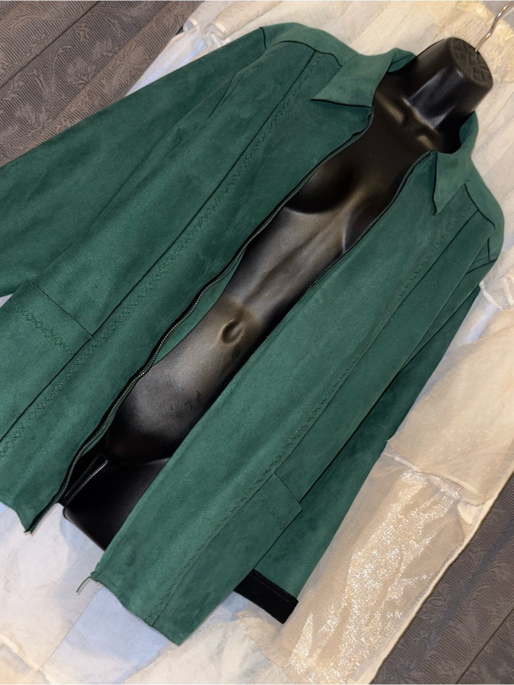 Alfred Dunner Forest Green Suede-Style Open-Front Jacket